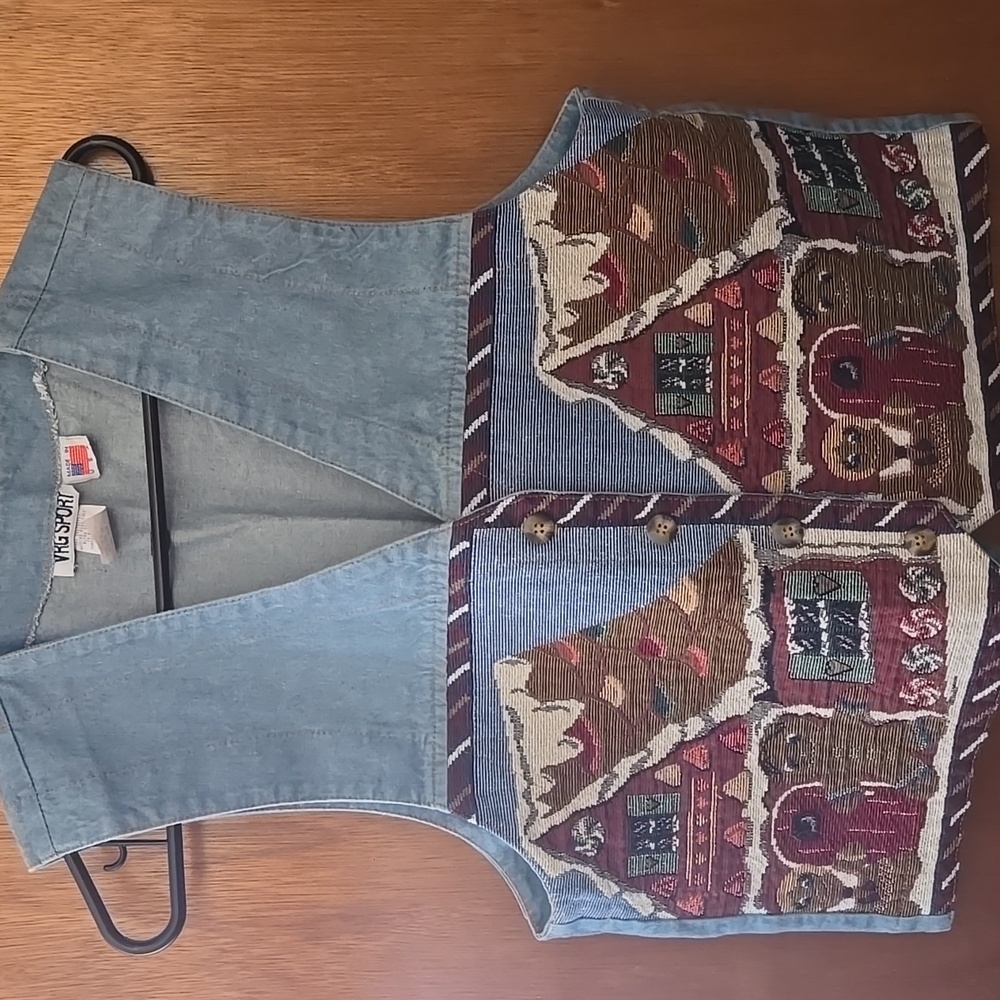 Denim Vest with Festive Gingerbread House Design